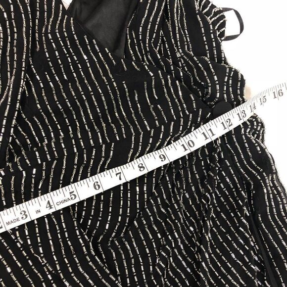 NWT Parker Theron Liquid Silver Beaded Dress 0 New with Tags Black Vneck Split - Picture 8 of 8
